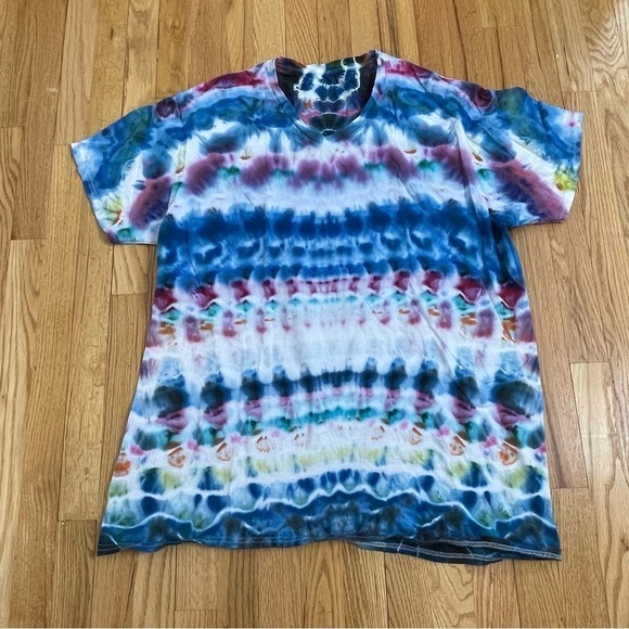 Hand tie dyed tshirt cosmic egg psychedelic kaleidoscope vneck 2XL blue - Picture 8 of 8